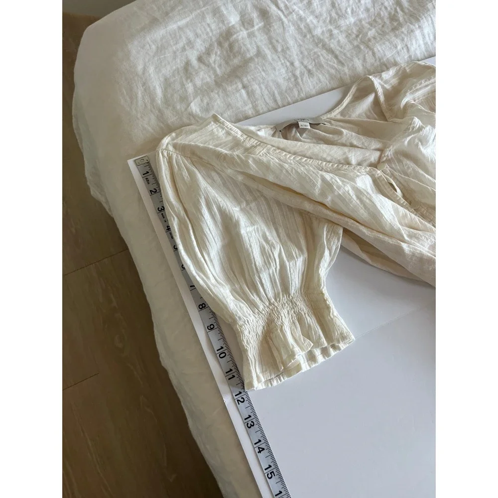 LOFT Womens Top White M Boho Cottage Coastal Vacation Minimalist - Picture 6 of 8